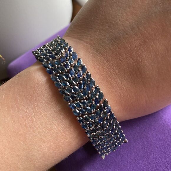 💛 925 Handmade 294 Blue Marquise Sapphire Bracelet - Picture 3 of 9
